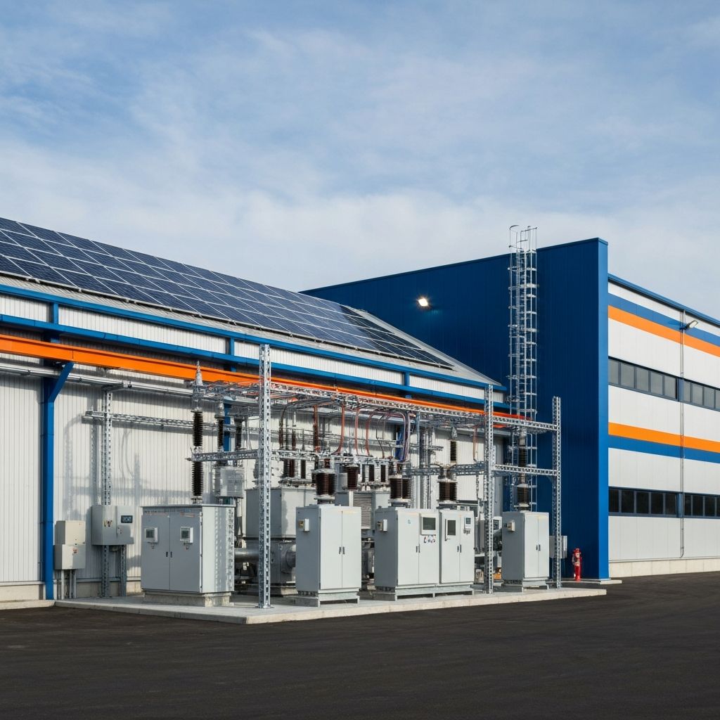 Instalații electrice industriale și panouri fotovoltaice pe clădire comercială - Edvari Electric România